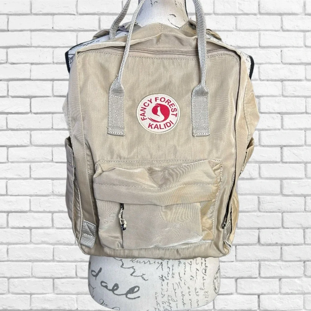Kalidi Fancy Forest Backpack Tan Beige School Travel‎ Bag Square Bookbag